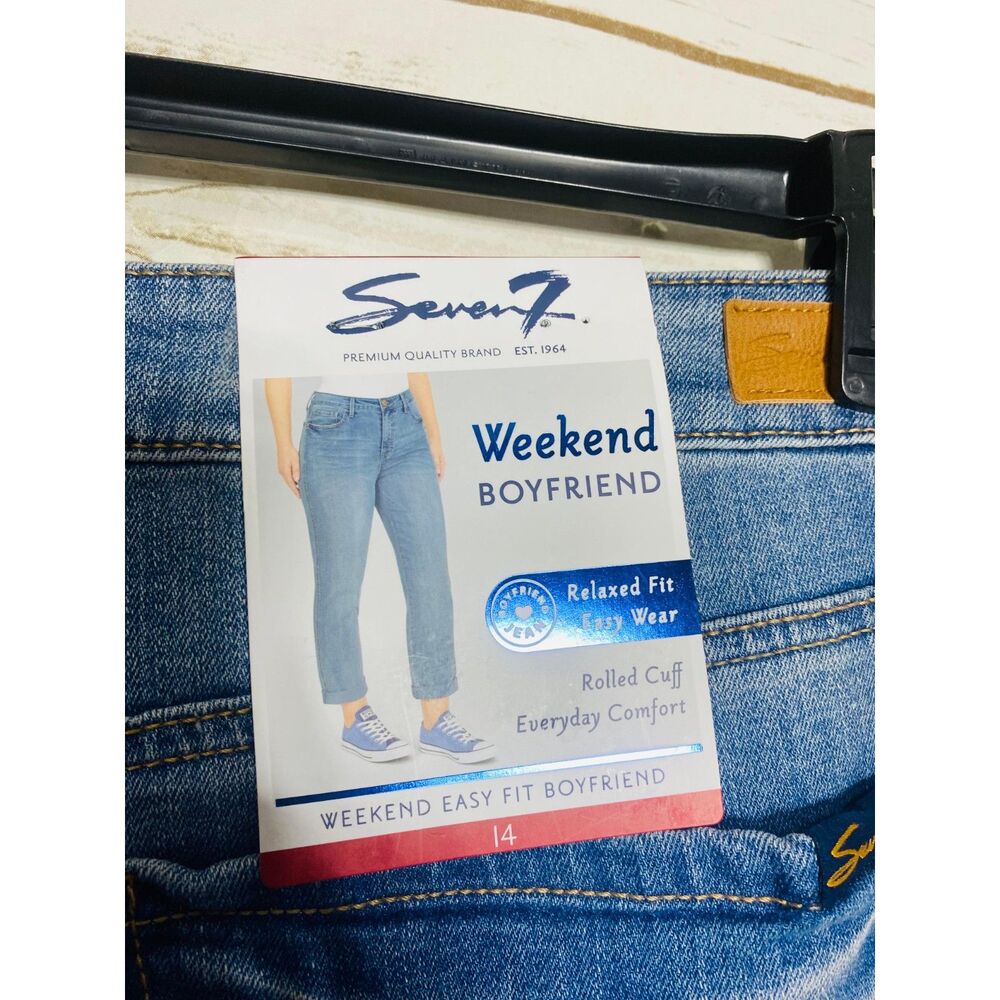 Seven7 Women Weekend‎ Boyfriend Relaxed Fit Rolled Cuff Denim Blue Jeans 14 - Picture 4 of 4